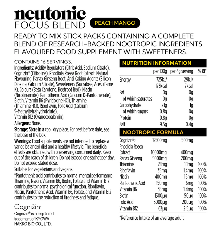 Neutonic Nootropic Focus Blend Powder Sachets 16 Servings