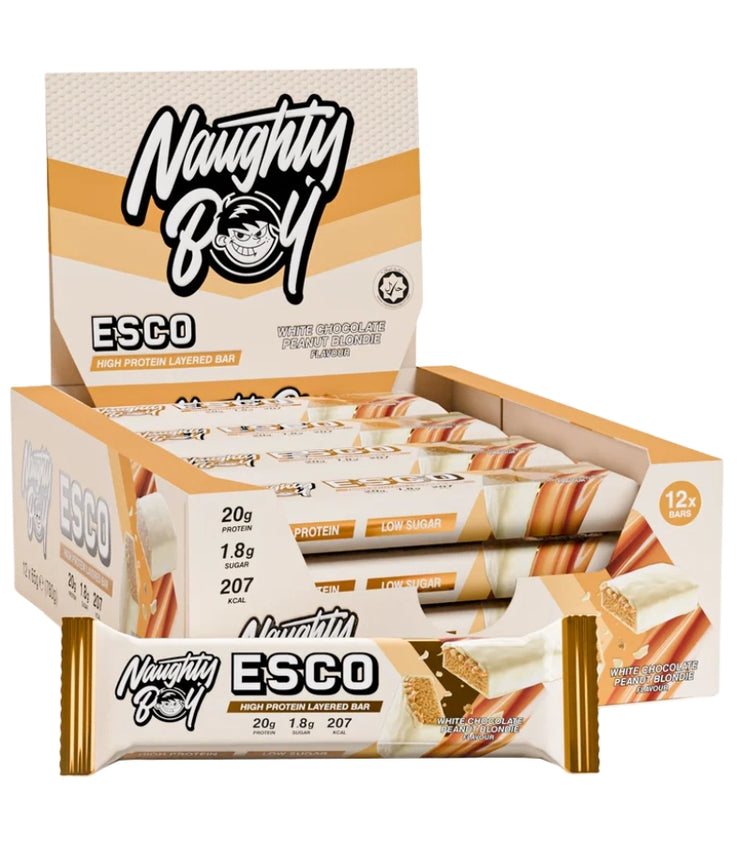 Naughty Boy ESCO Protein Bars – White Chocolate Peanut Blondie